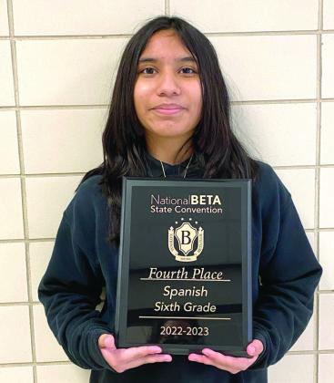 Nelsy Nunez placed fourth in Spanish Testing in the Junior Division.