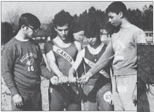 Mr. Rousselle (pictured third from left) on the track team, 1970.