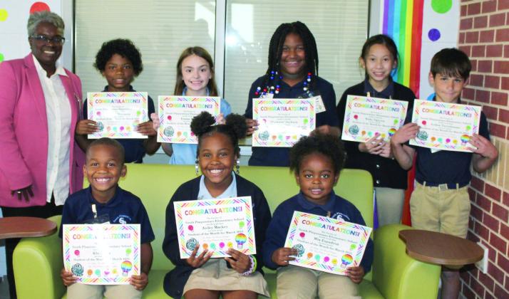 SPES MARCH STUDENTS OF THE MONTH - Pictured in the back row, from left: Mrs. Tonya Redmond (SPES Assistant Principal), Kylan Williamson, Emma Volk, Shawnae’ Jackson, Ruby Nguyen and Ayden Terrebonne. Front row: Khi Black, Aisley Mackey and Mia Espadron. Not pictured: Da’Jeana Lightell and Keyia Davis.