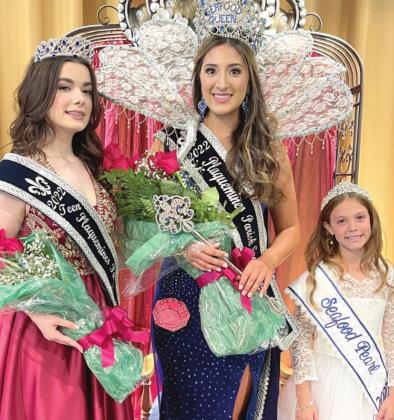 Pictured is the new Plaquemines Parish Seafood Festival royalty for 2022: Miss Queen Catherine Elizabeth Blondiau (center), Teen Queen Amy Joy Hochhalter (left) and Pearl Carley Morse (right). 